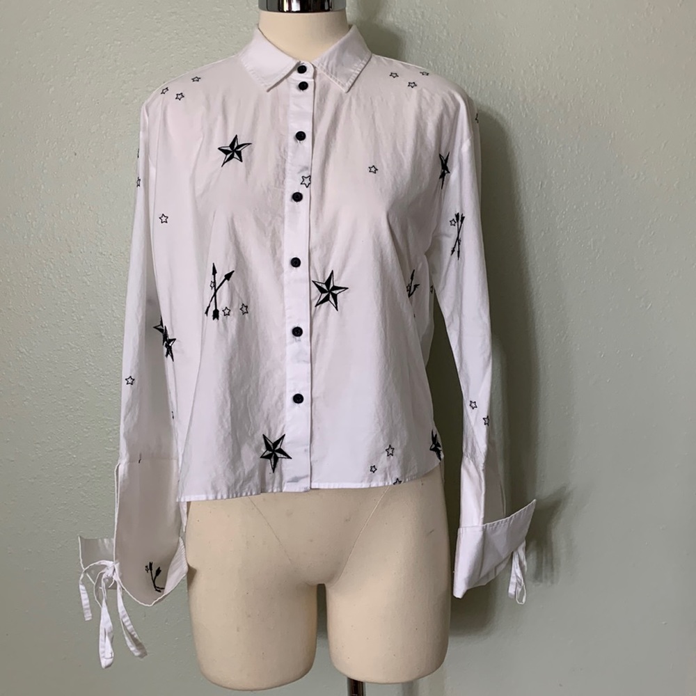 Topshop Embroidered Button Down Top - image 1